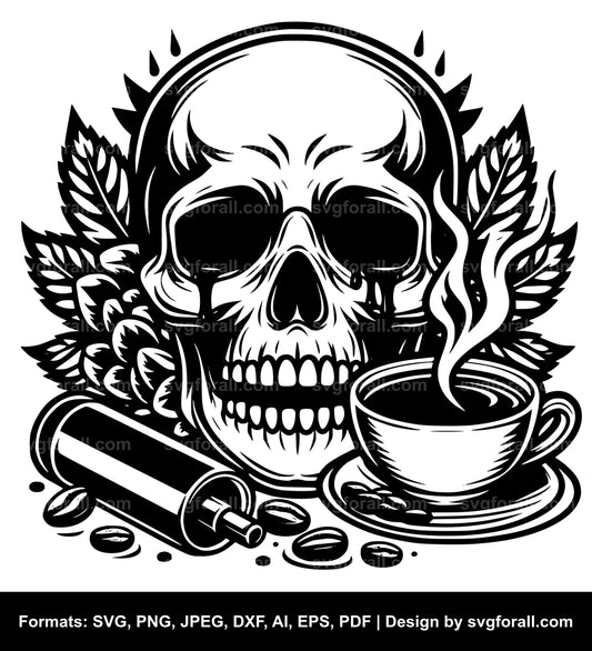 Skull With Coffee Black SVG