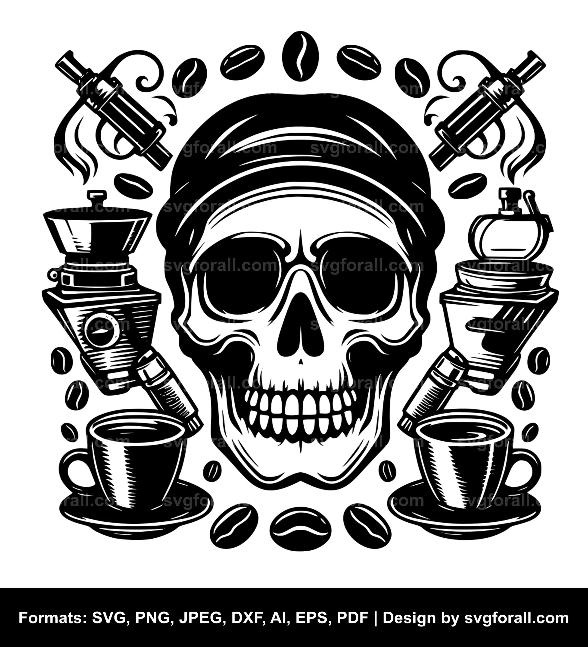 Skull With Coffee SVG Vector