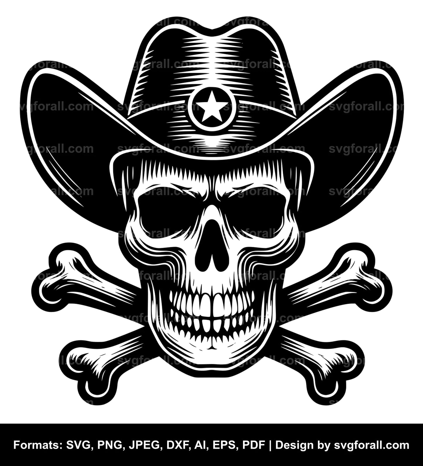 Skull With Cowboy Hat Black SVG