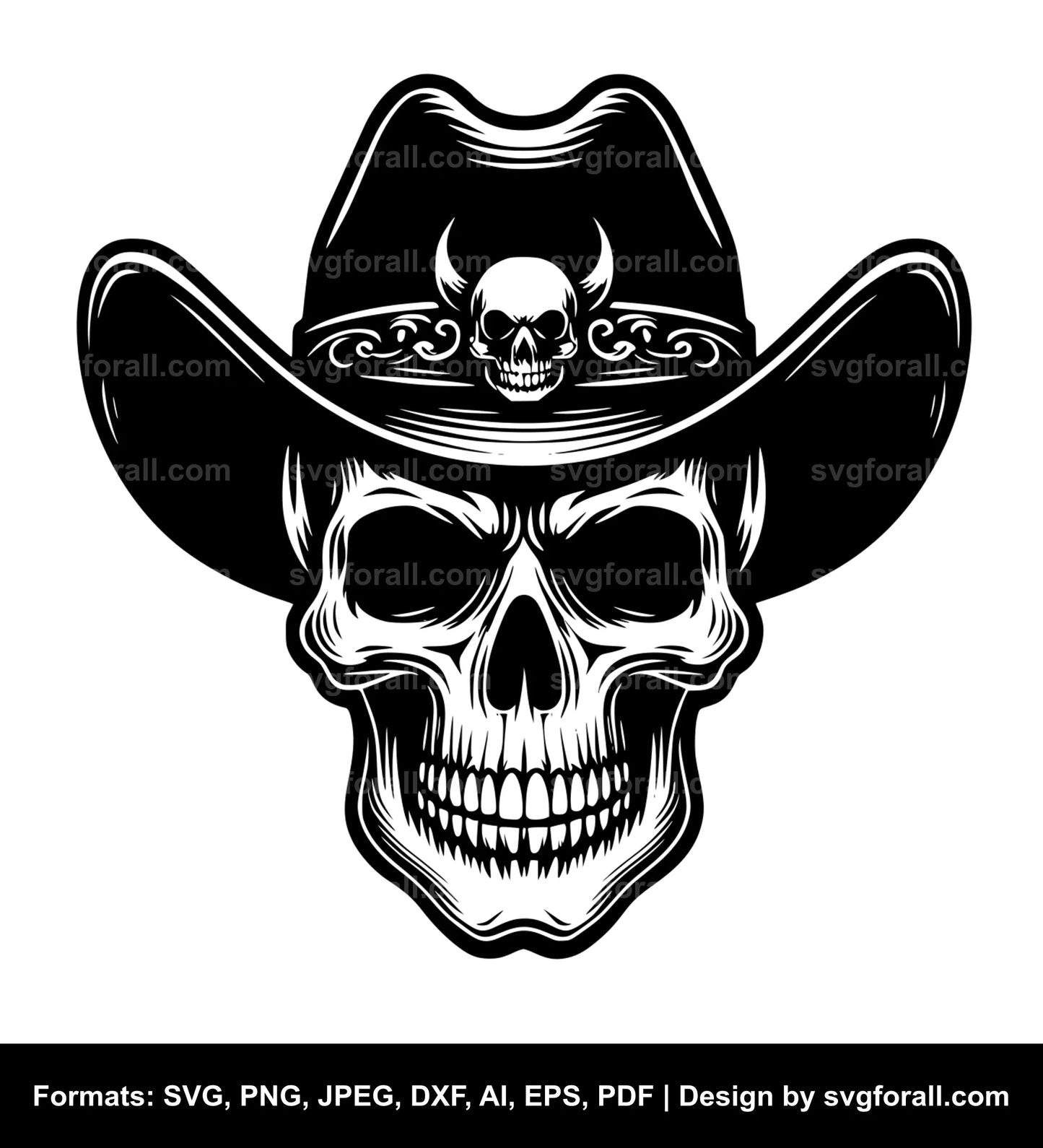 Skull With Cowboy Hat Clipart SVG