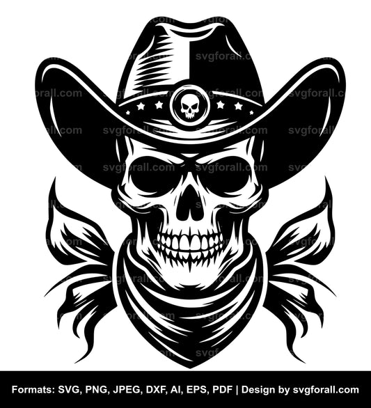 Skull With Cowboy Hat For Cricut SVG