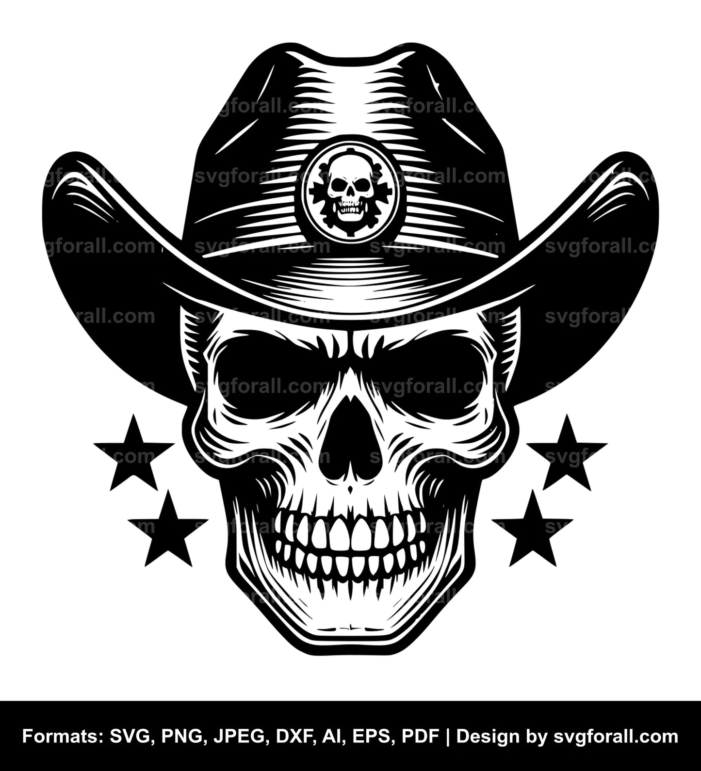 Skull With Cowboy Hat SVG Clip Art