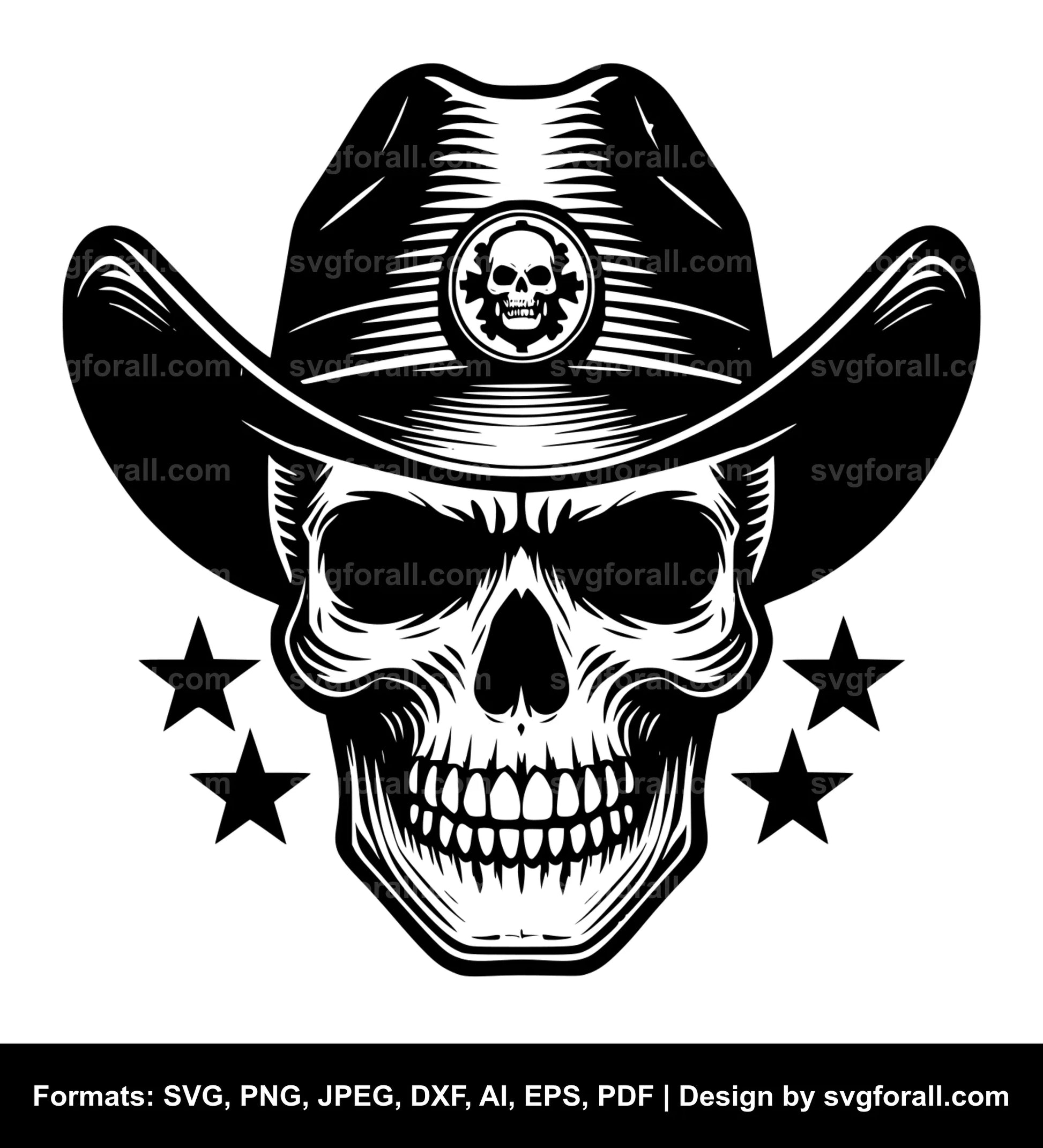 Skull With Cowboy Hat SVG Clip Art