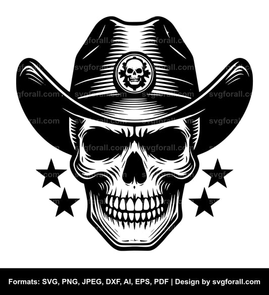 Skull With Cowboy Hat SVG Clip Art