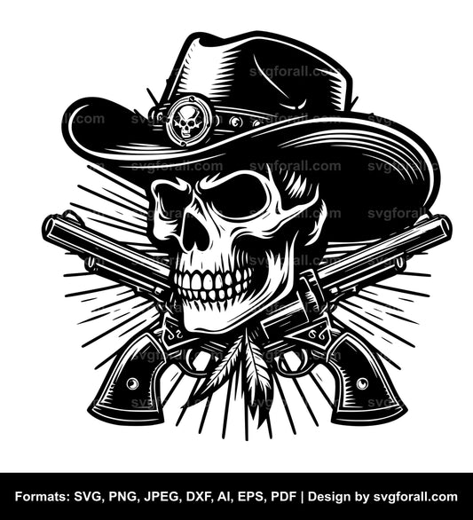 Skull With Cowboy Hat SVG Clipart