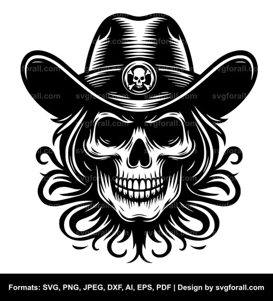 Skull With Cowboy Hat SVG Cut File