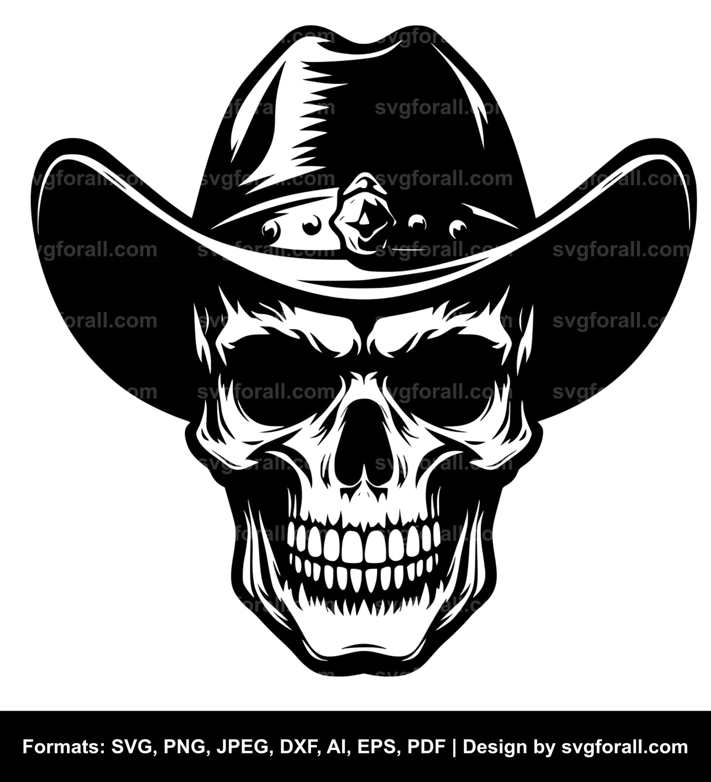 Skull With Cowboy Hat SVG Design