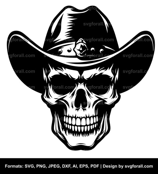 Skull With Cowboy Hat SVG Design