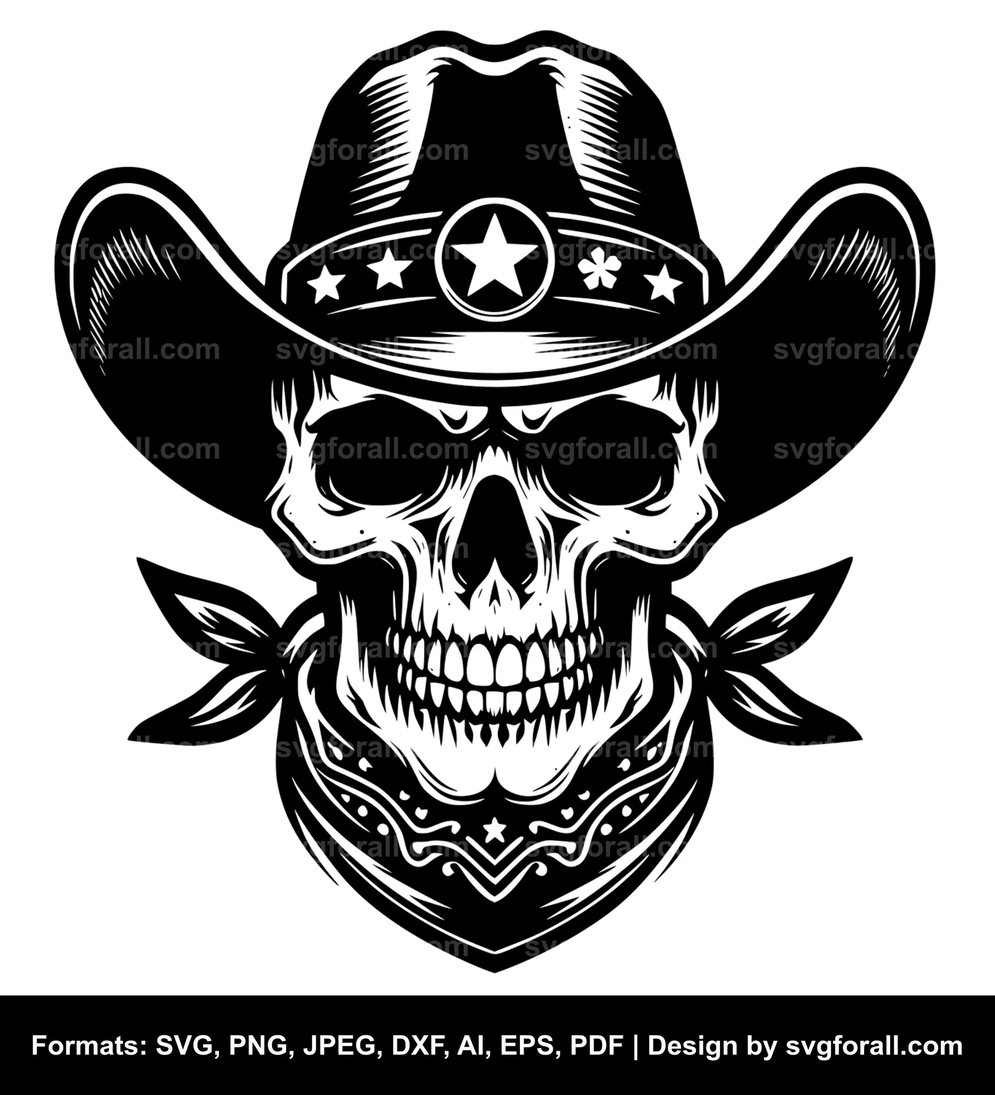 Skull With Cowboy Hat SVG File