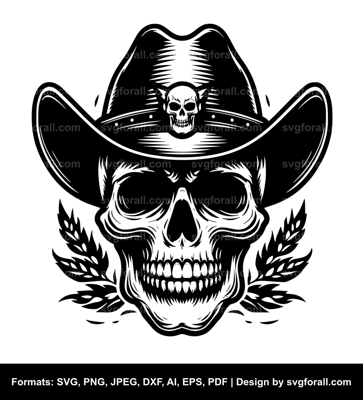 Skull With Cowboy Hat SVG PNG Image