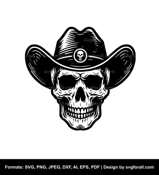 Skull With Cowboy Hat SVG Vector