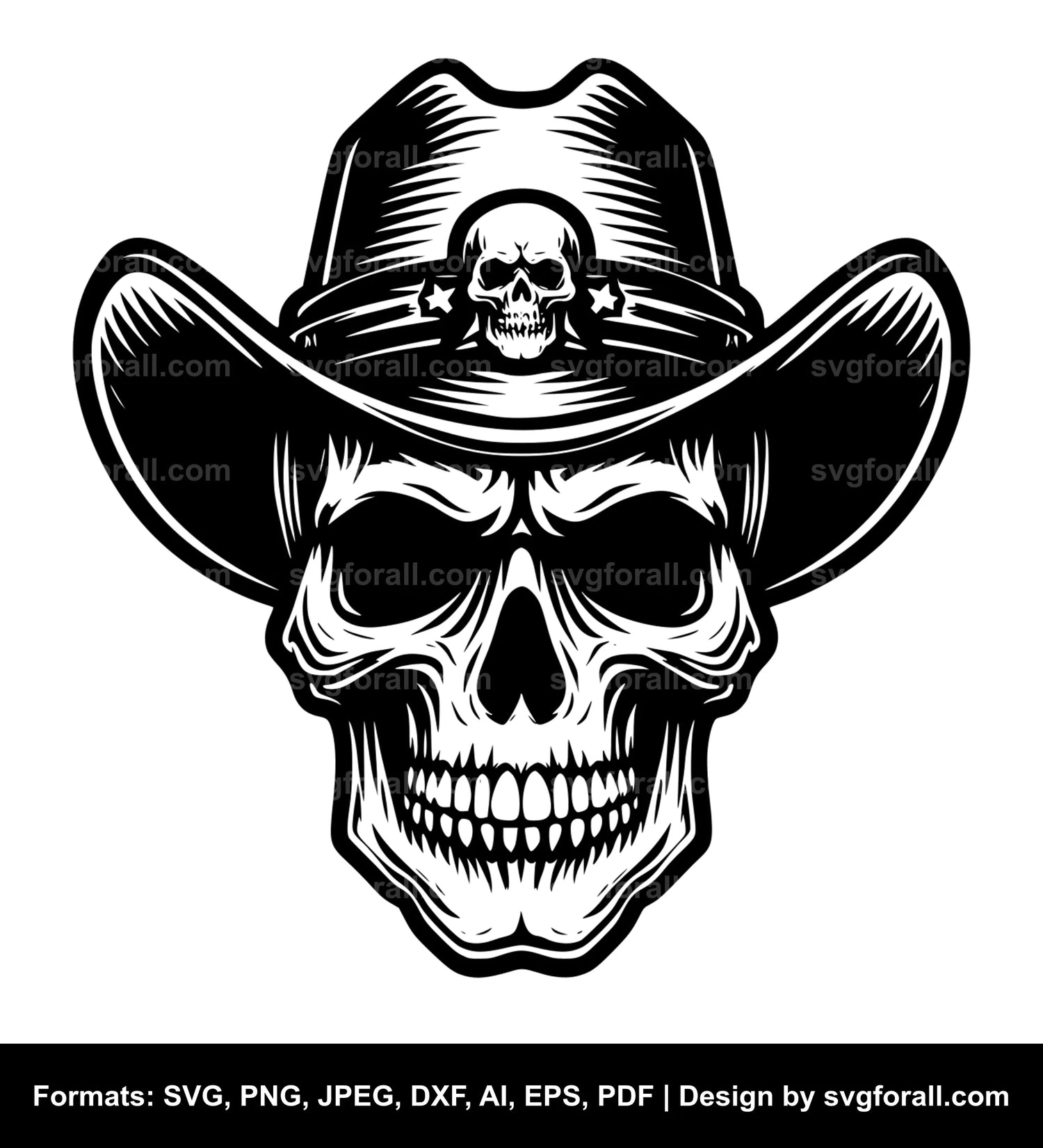 Skull With Cowboy Hat SVG Vector File