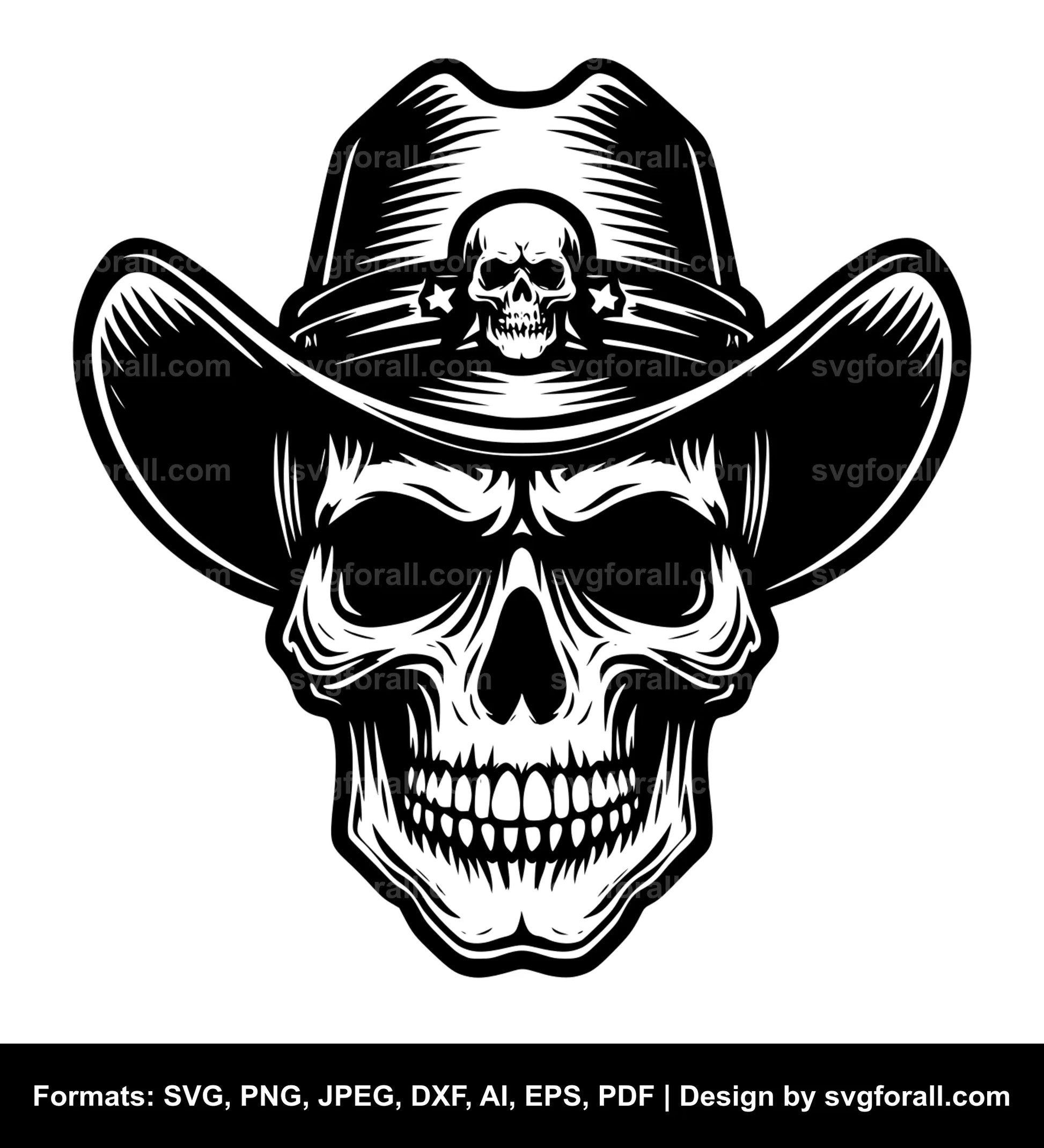 Skull With Cowboy Hat SVG Vector File