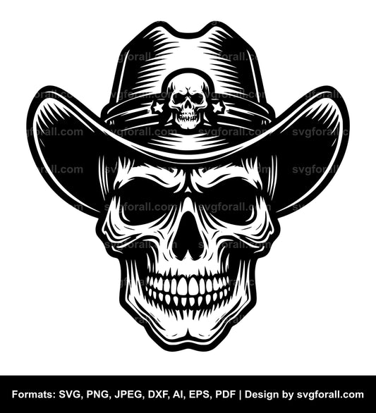 Skull With Cowboy Hat SVG Vector File