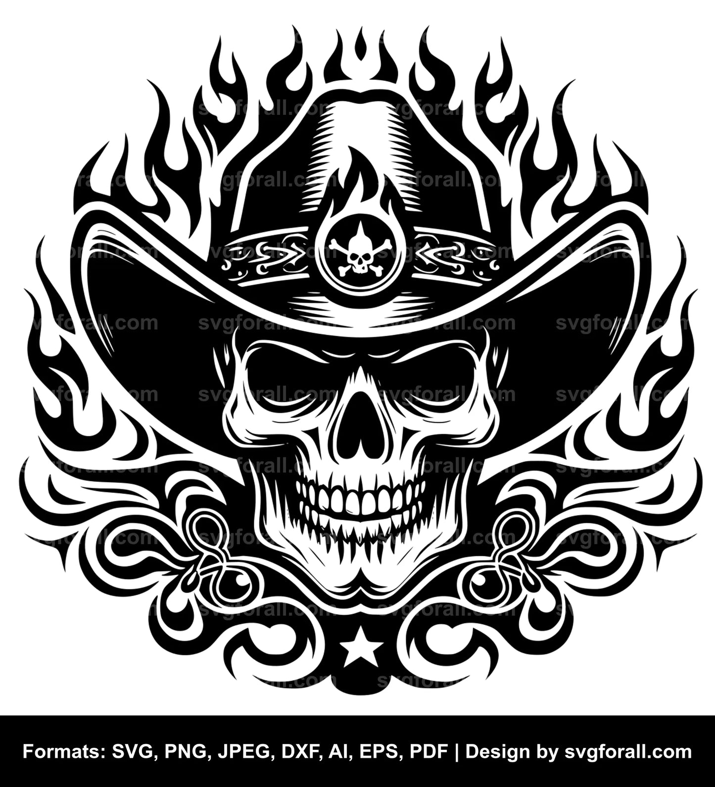 Skull With Cowboy Hat Vector SVG