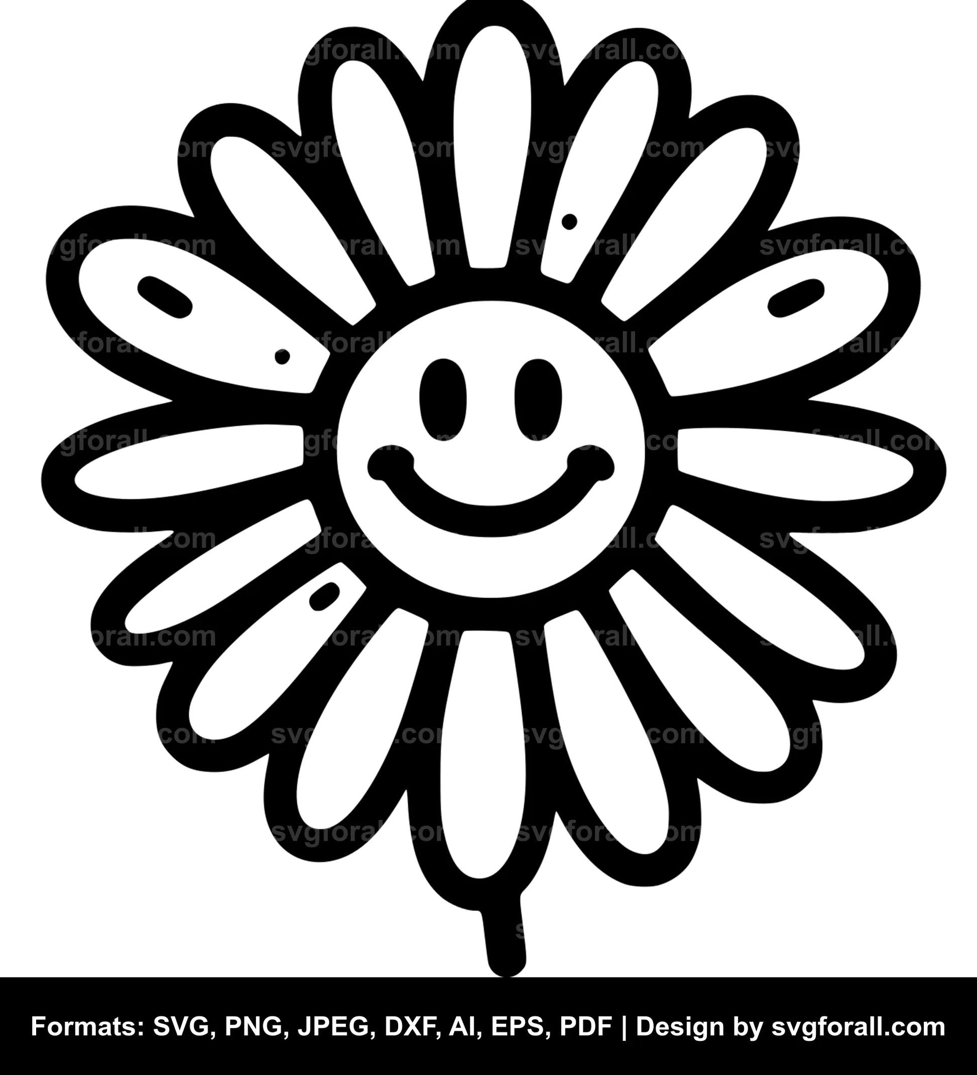 Smiling Daisy Flower Black SVG