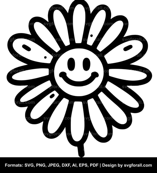 Smiling Daisy Flower Black SVG