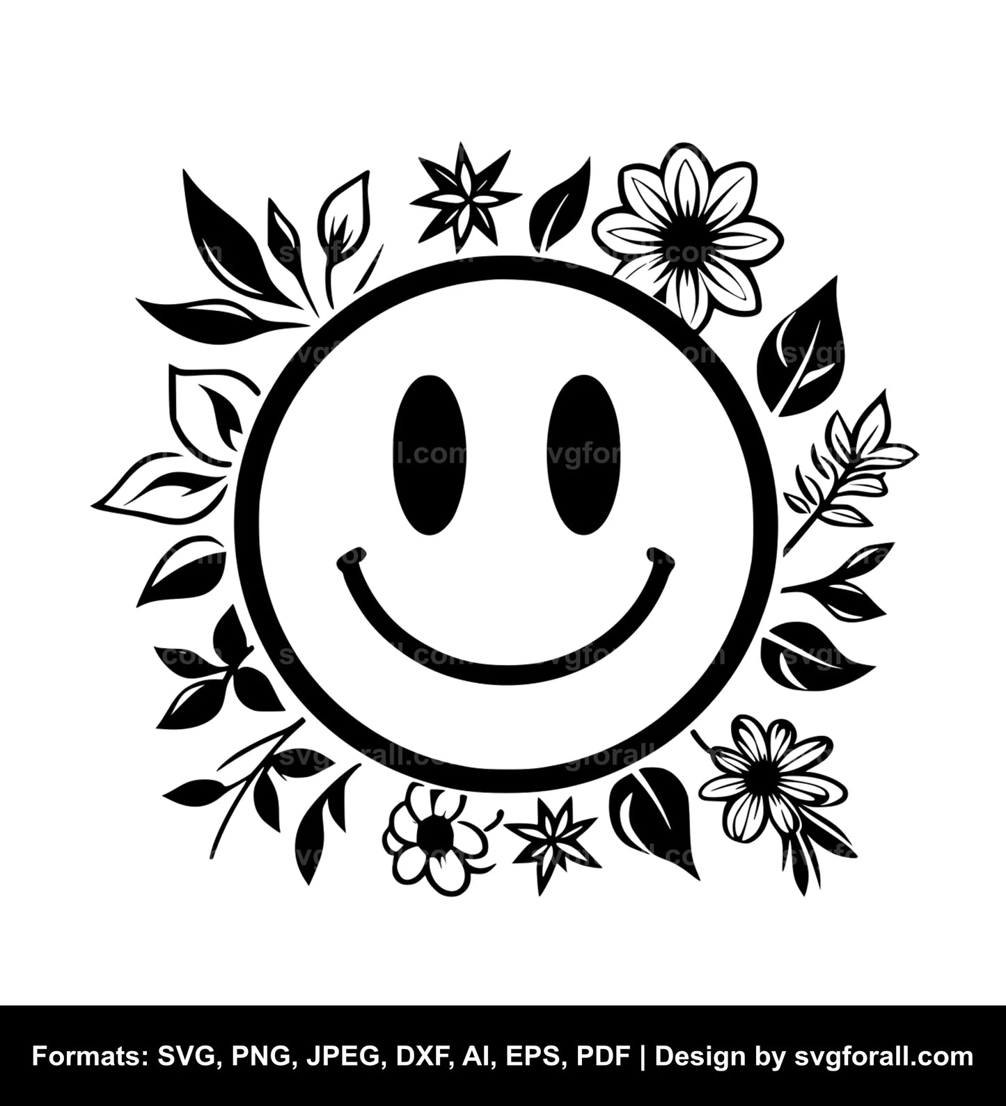 Smiling Face Flower Black SVG