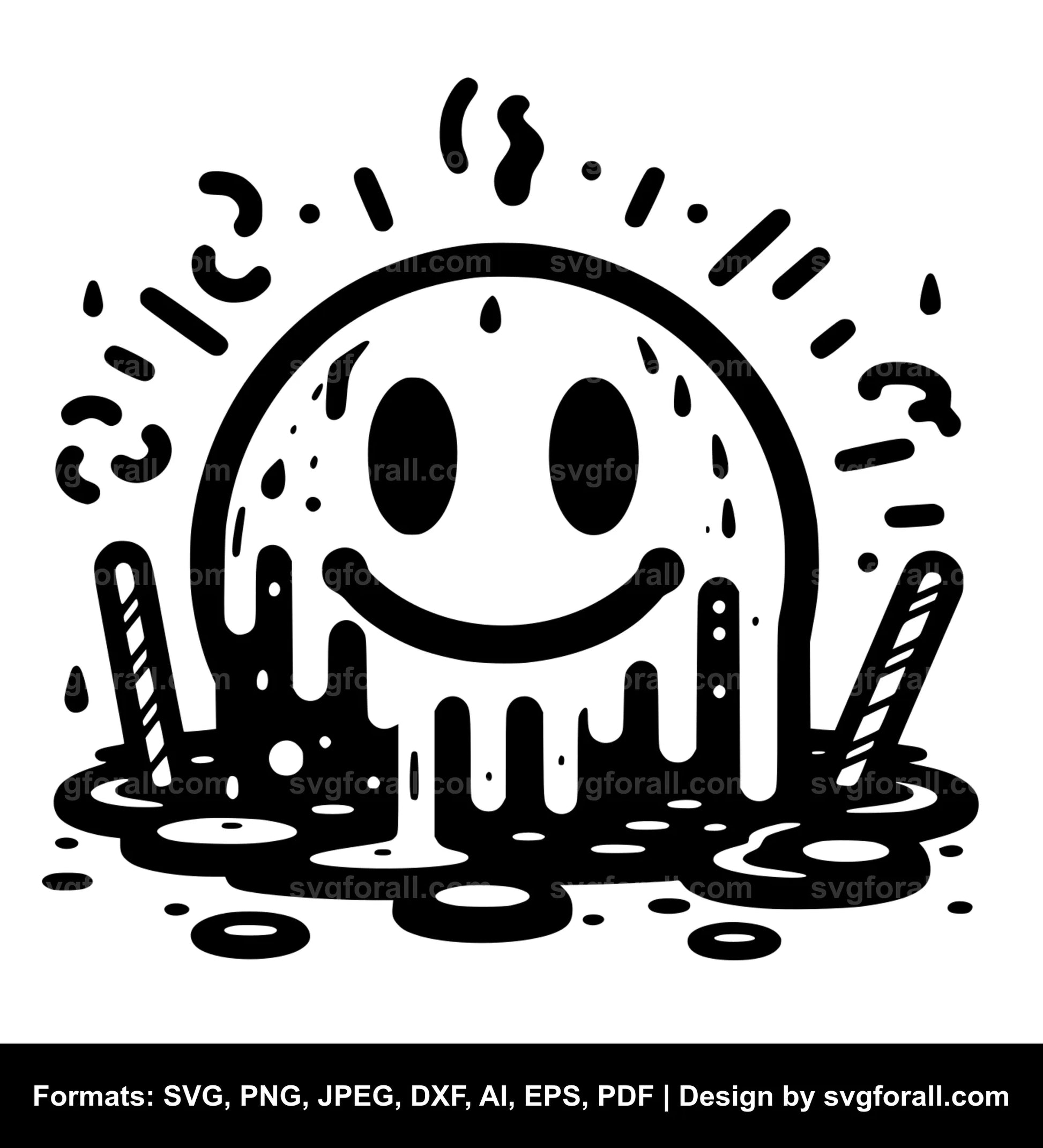 Smiling Face Melting Black SVG PNG