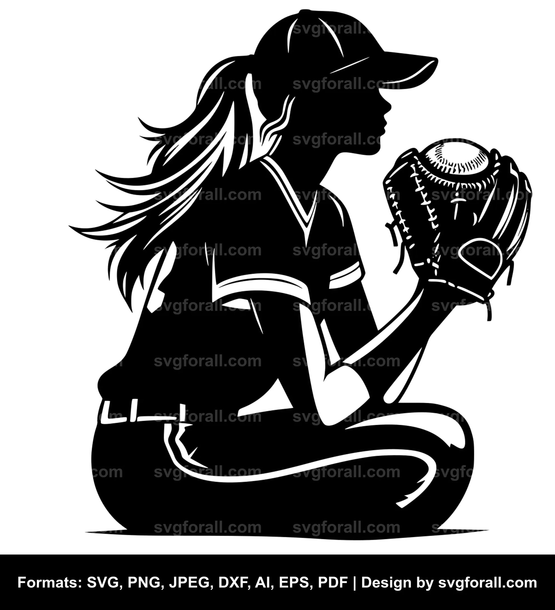 Softball Girl Black SVG