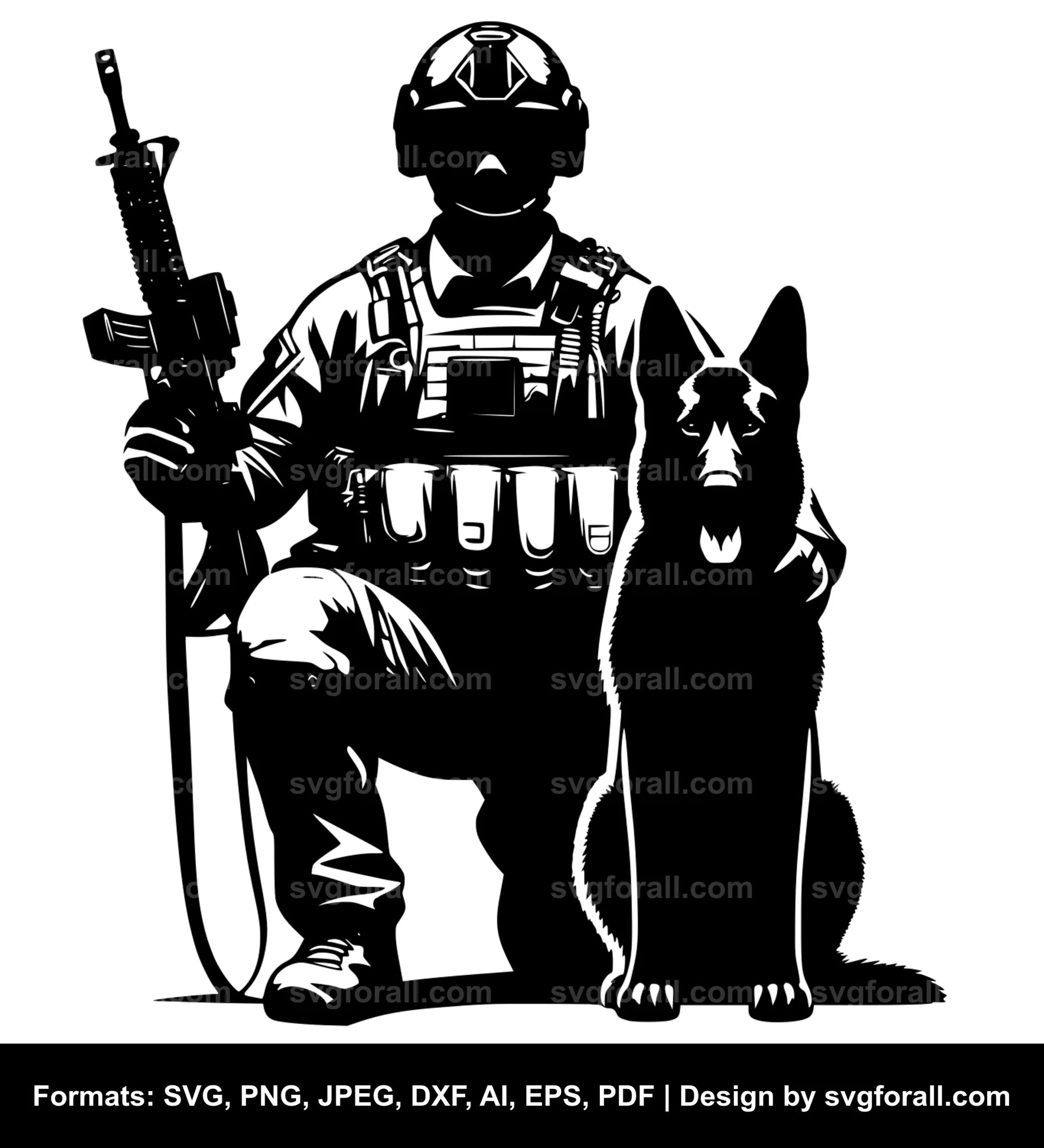 Soldier With Dog Black SVG