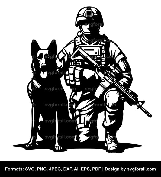 Soldier With Dog Clipart SVG