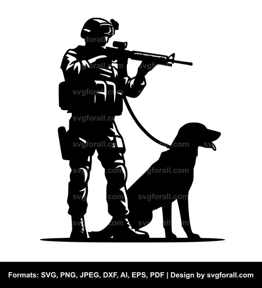 Soldier With Dog SVG Vector