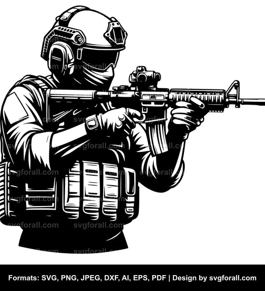 Soldier With Gun Clipart SVG