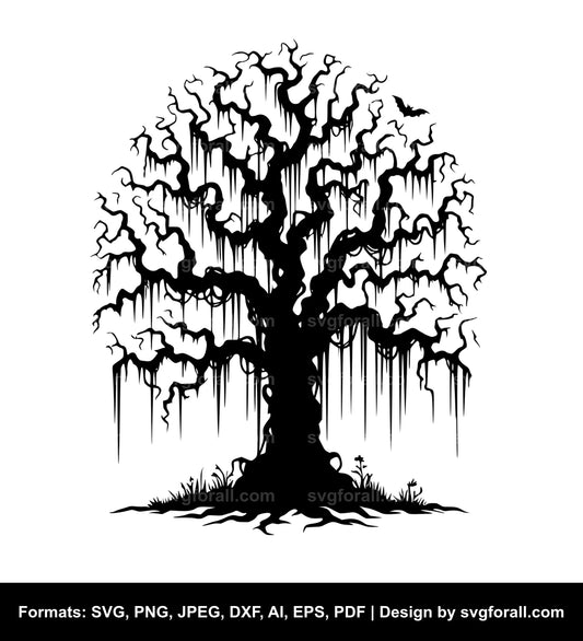 Spooky Halloween Tree Black SVG