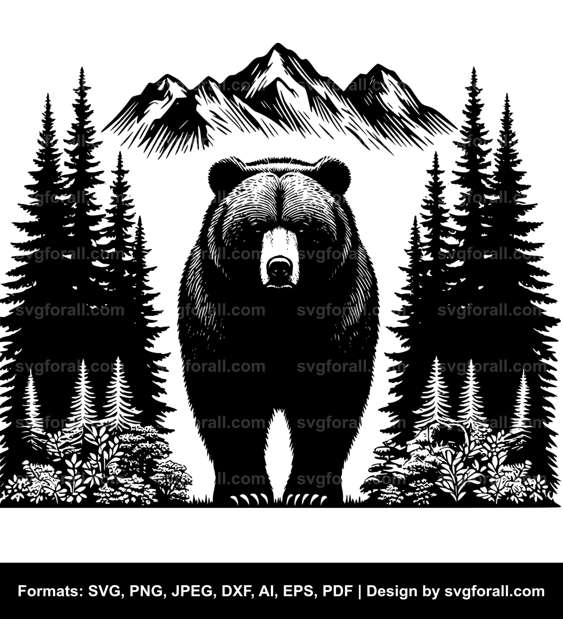 Standing Grizzly Bear Black SVG