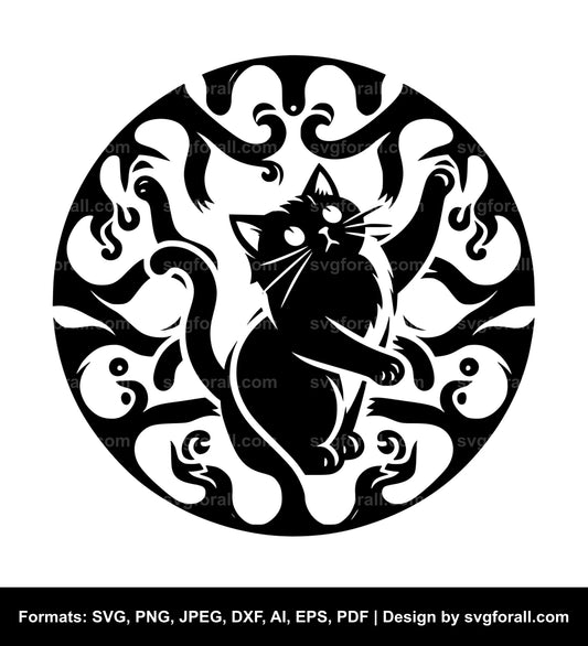 Stretching Cat Black SVG