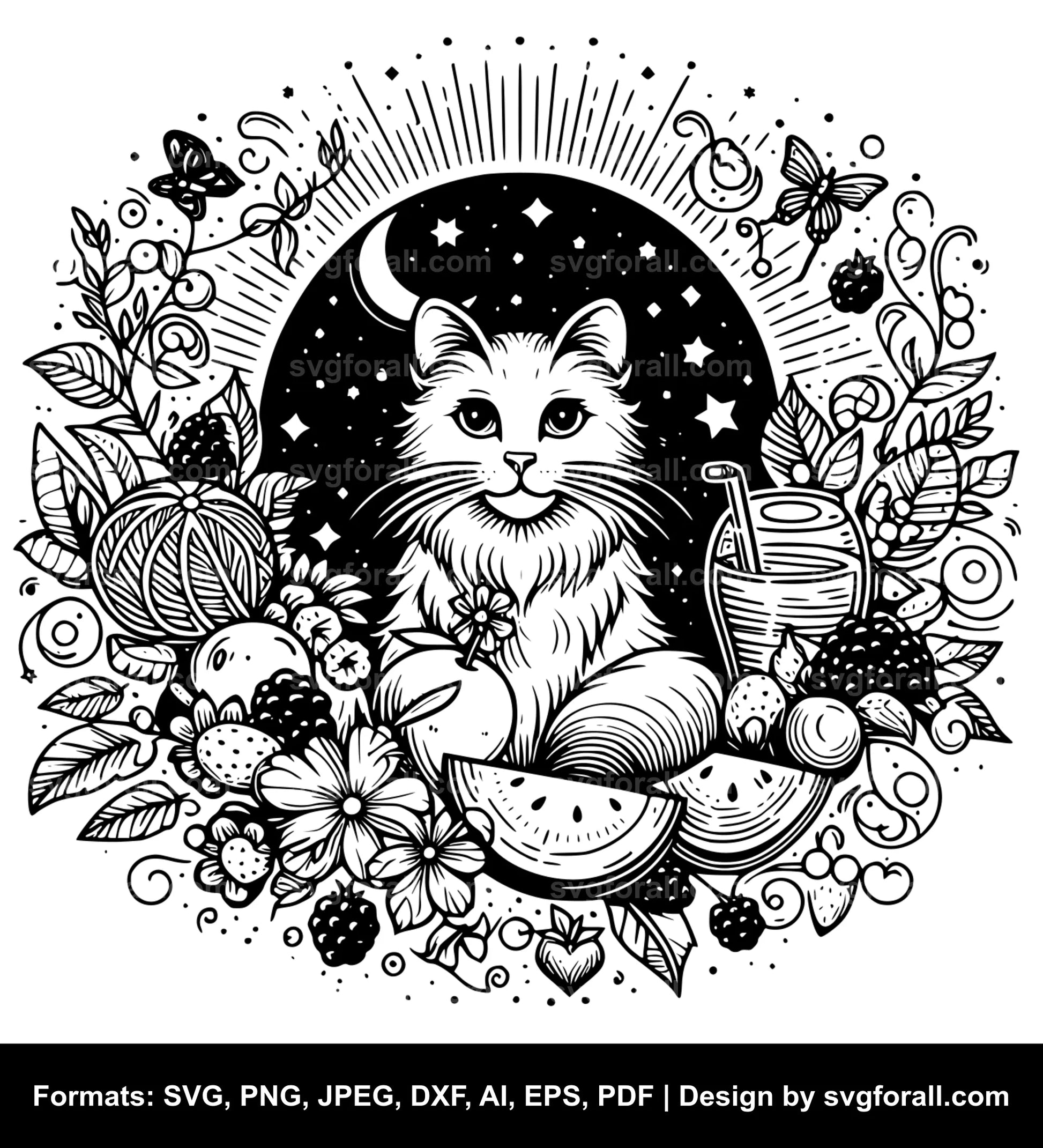 Summer Cat Black SVG