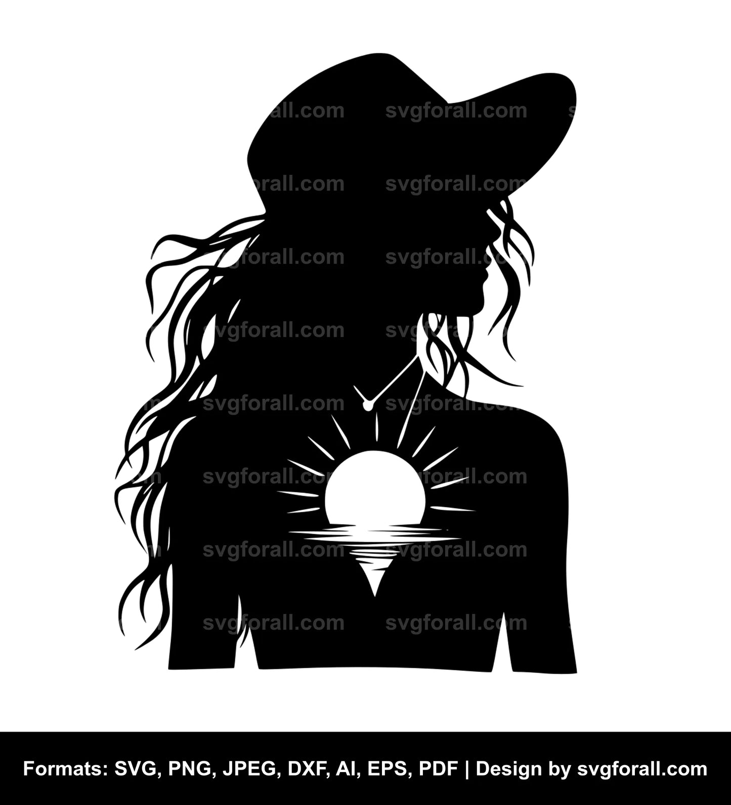 Sunset Girl Black SVG