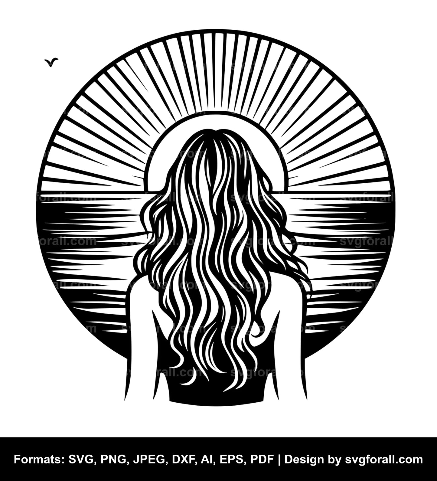 Sunset Girl SVG Vector