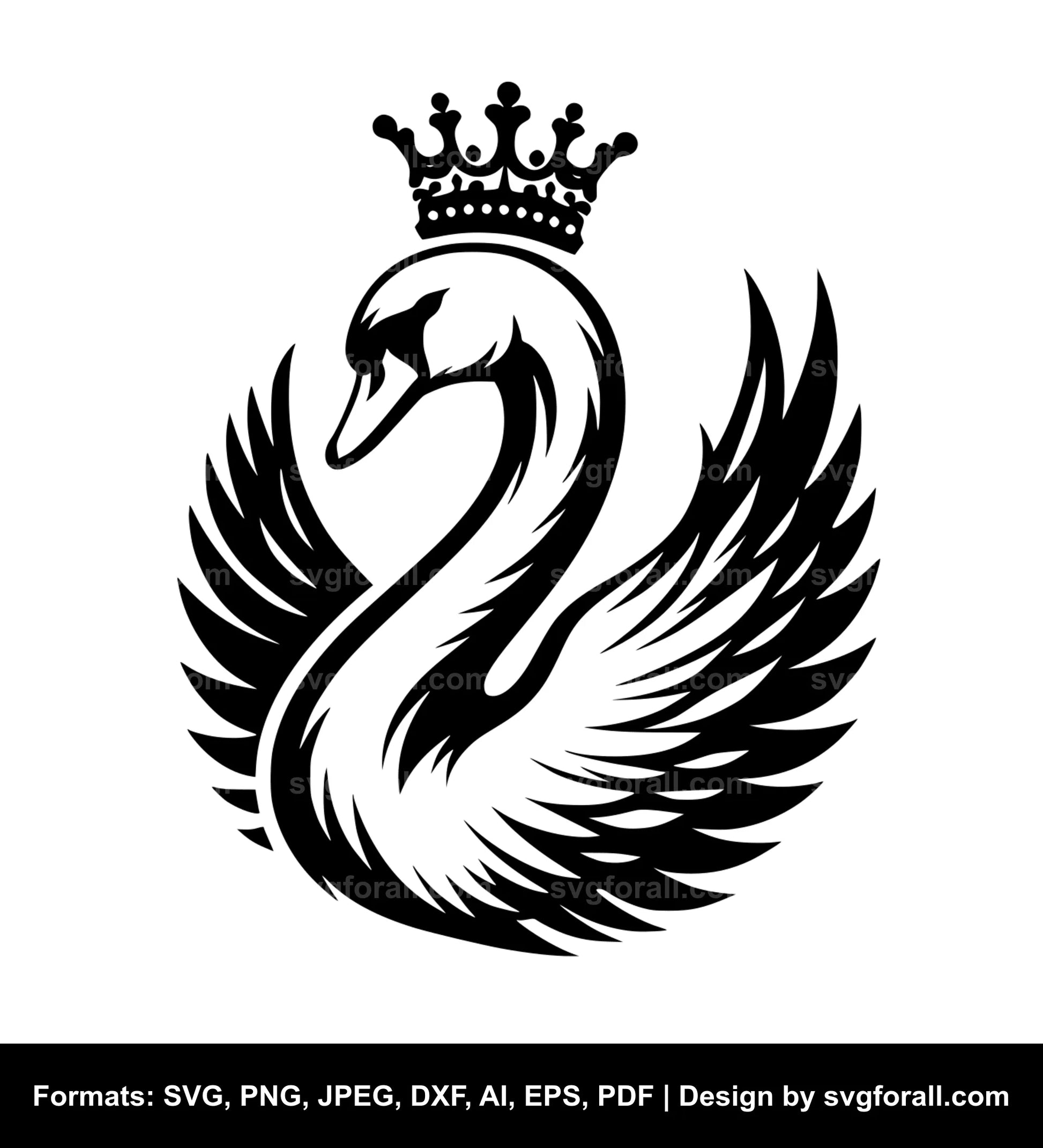 Swan With Crown Black SVG