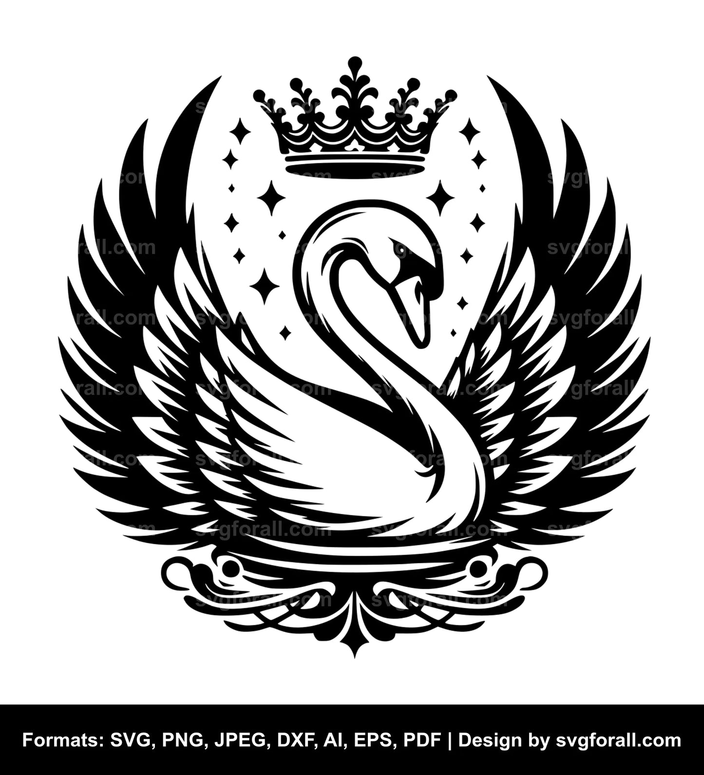 Swan With Crown SVG Vector