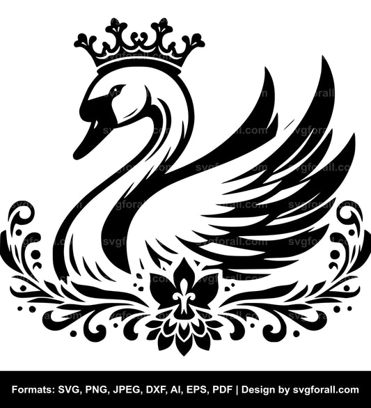 Swan With Crown Vector SVG