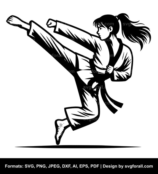 Taekwondo Girl Black SVG