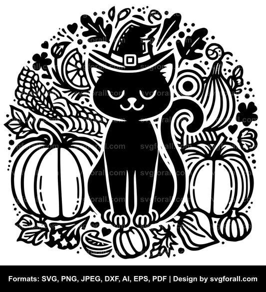 Thanksgiving Cat Vector SVG