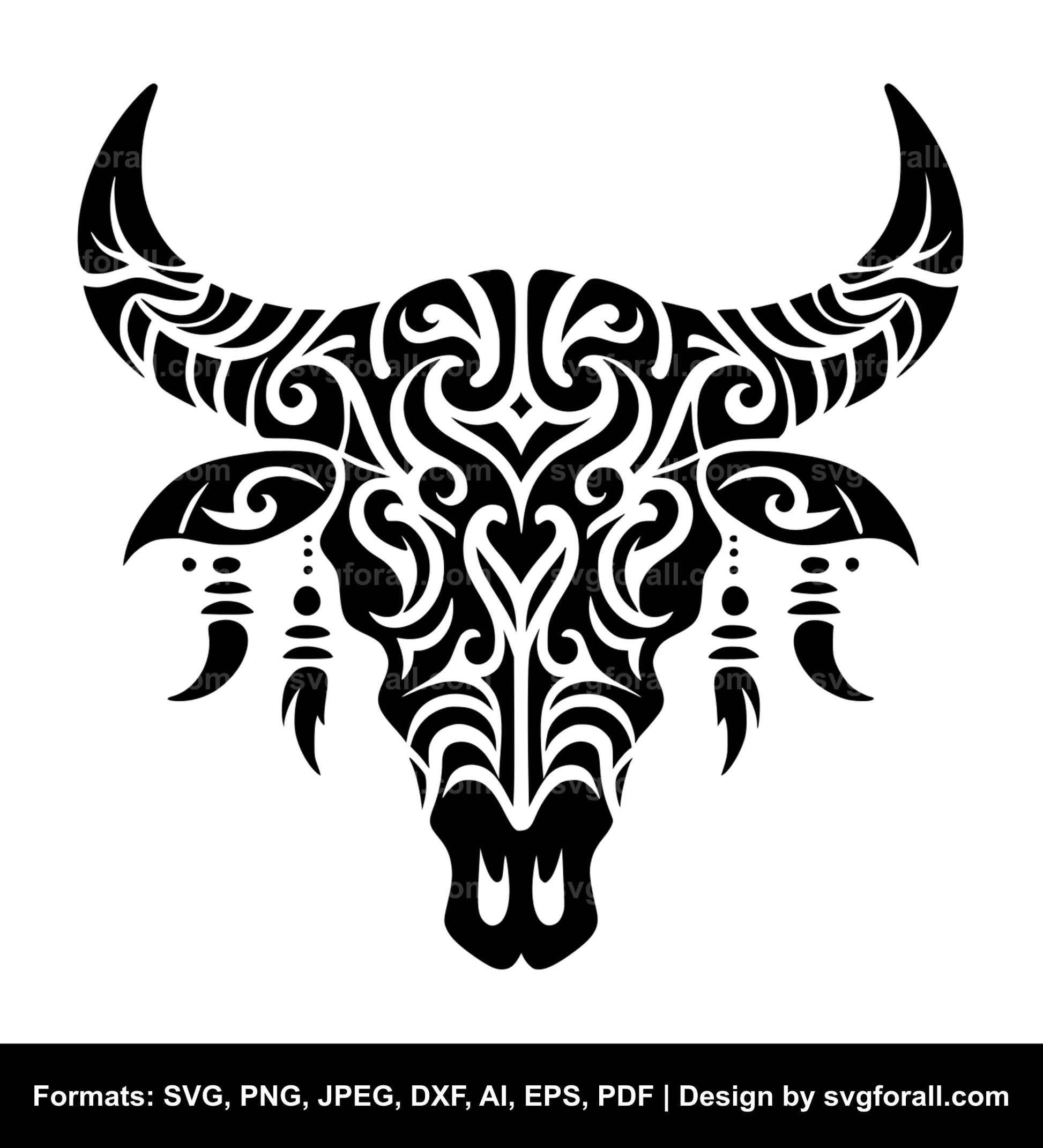 Tribal Cow Skull Black SVG