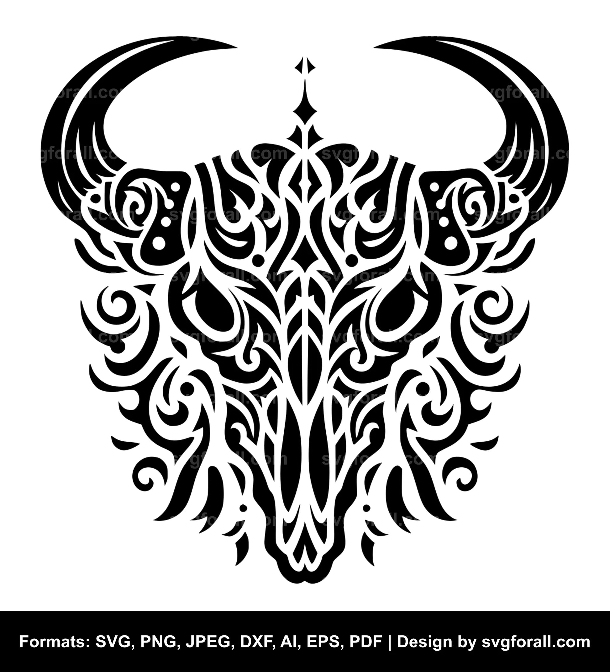 Tribal Cow Skull Vector SVG