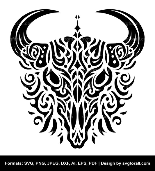 Tribal Cow Skull Vector SVG