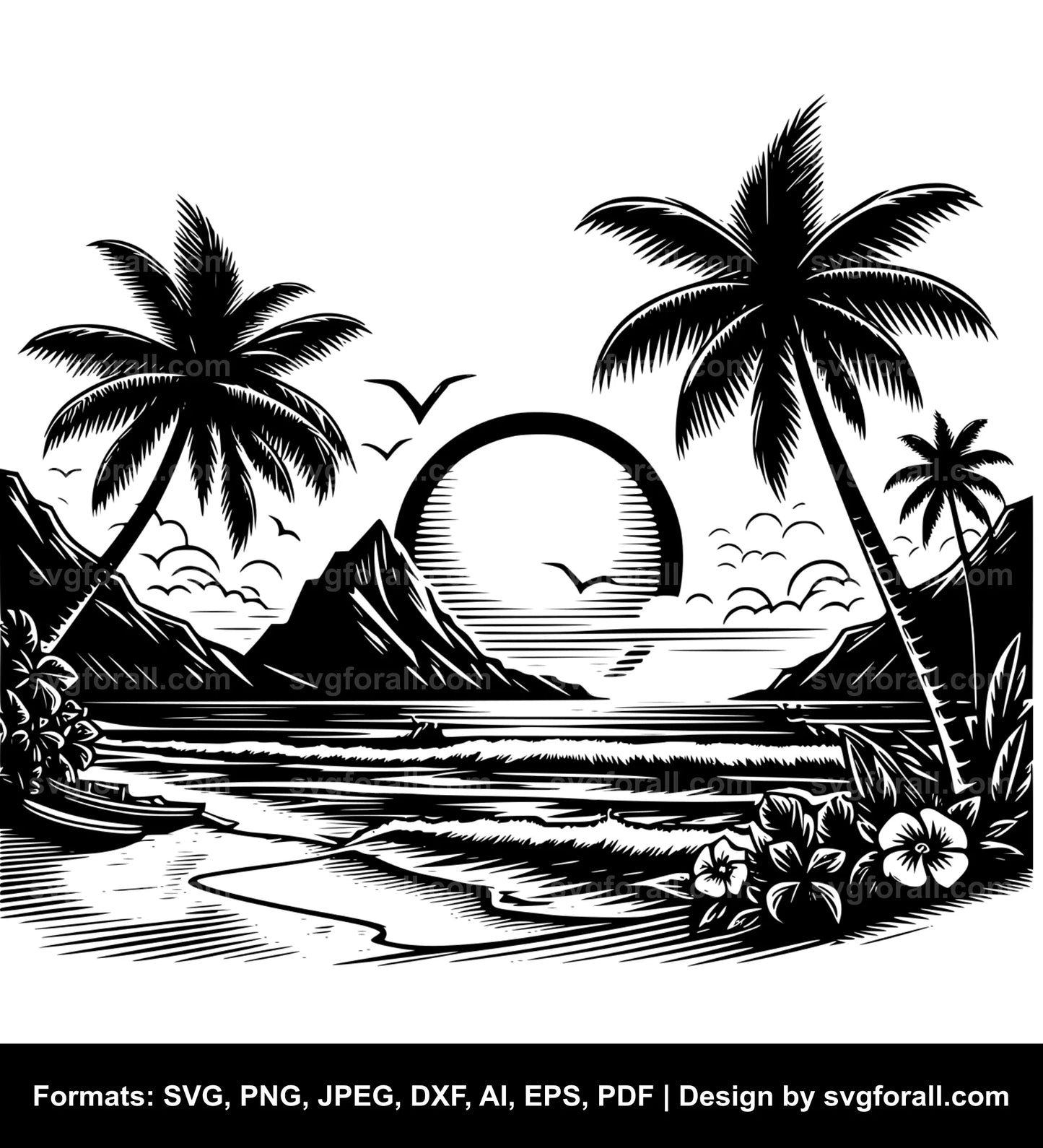 Tropical Beach Black SVG