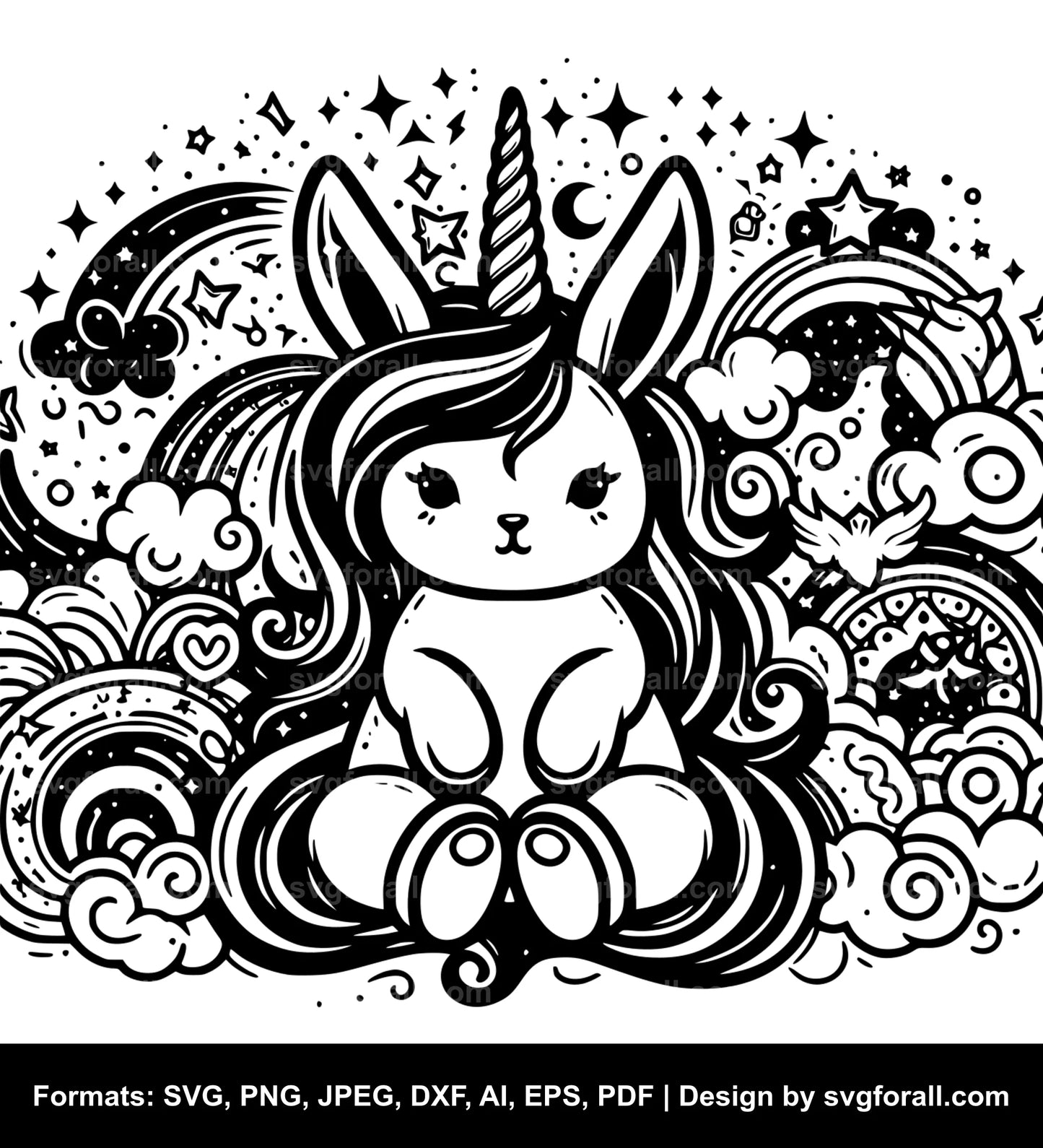 Unicorn Bunny Black SVG