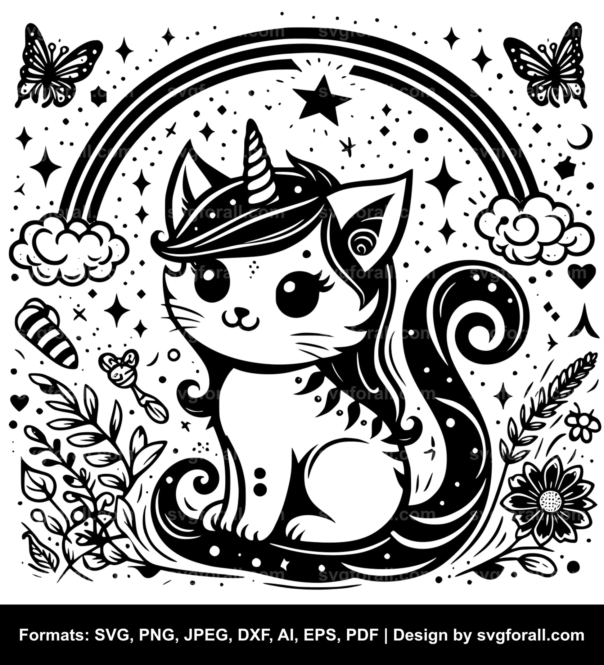 Unicorn Cat Black SVG