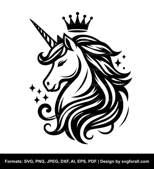 Unicorn With Crown Black SVG