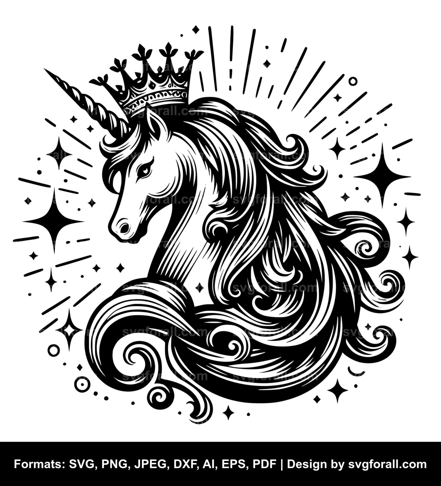 Unicorn With Crown SVG Clipart