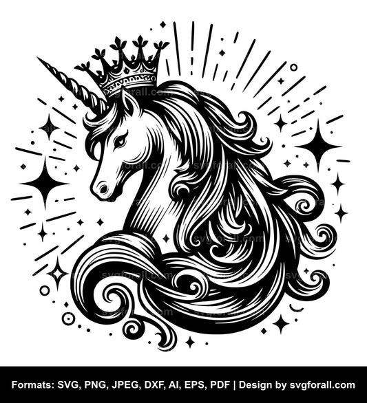 Unicorn With Crown SVG Clipart