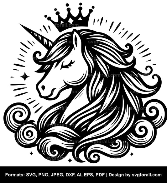 Unicorn With Crown SVG Design