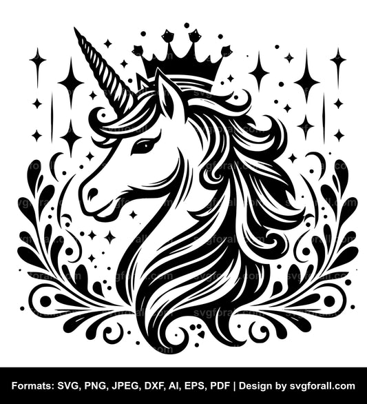 Unicorn With Crown SVG File